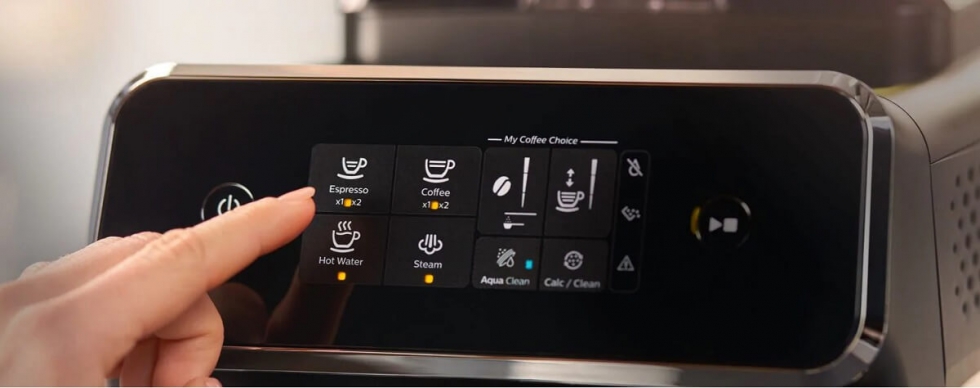 Wybór opcji na wyświetlaczu ekspresu Philips