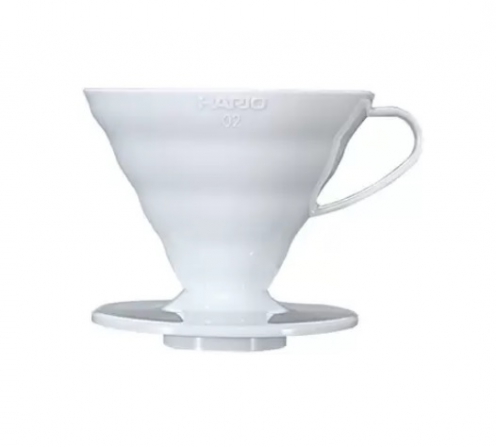 Biały plastikowy dripper do kawy Hario V60-02